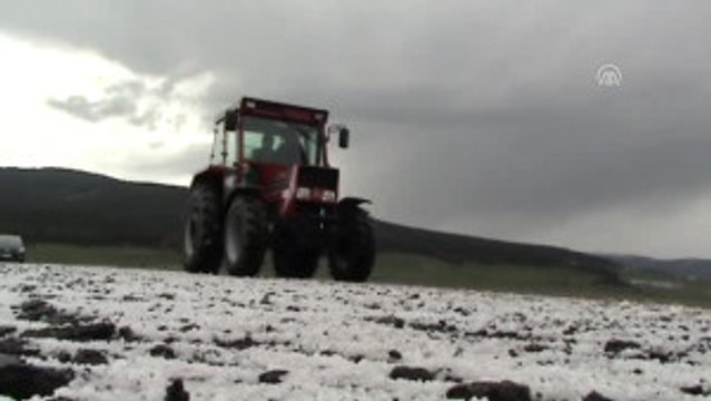 Kars'ta Yağan Dolu Her Tarafı Beyaza Bürüdü