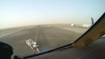 B747-400 Cockpit Nose View - Full Sunset Take-Off from Sharjah, GoPro 2.7K