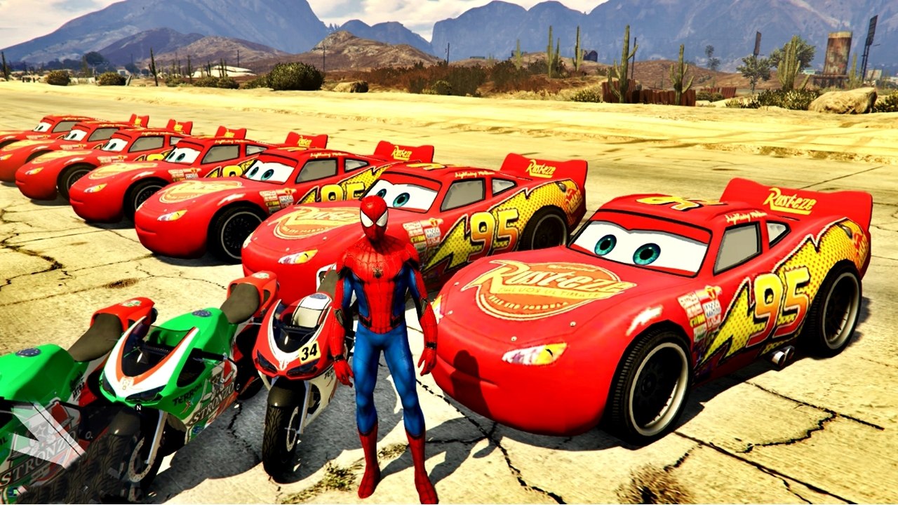 Homem Aranha Desenho Animado em Português com Relâmpago McQueen e Motos Coloridas