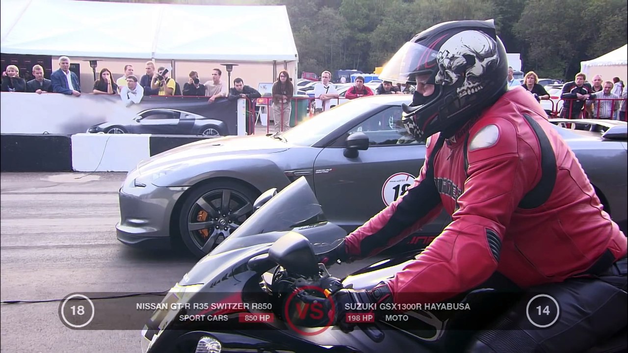 Suzuki GSX1300R vs Nissan GT-R Switzer R850