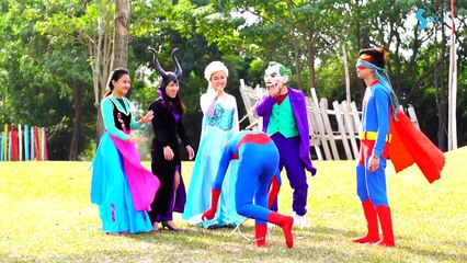 SpiderMan, frozen elsa, jokers, maleficent vs baby anna troll superman Pain in real life Superhero