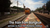 The train from Bangkok arrives in Hua Hin Railway Station