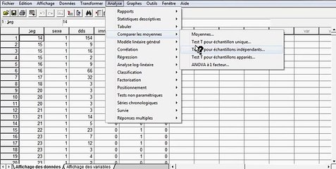 Procedure SPSS- Test t de Student pour 2 echantillon independant-