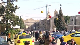 Christmas decorations adorn biblical West Bank to
