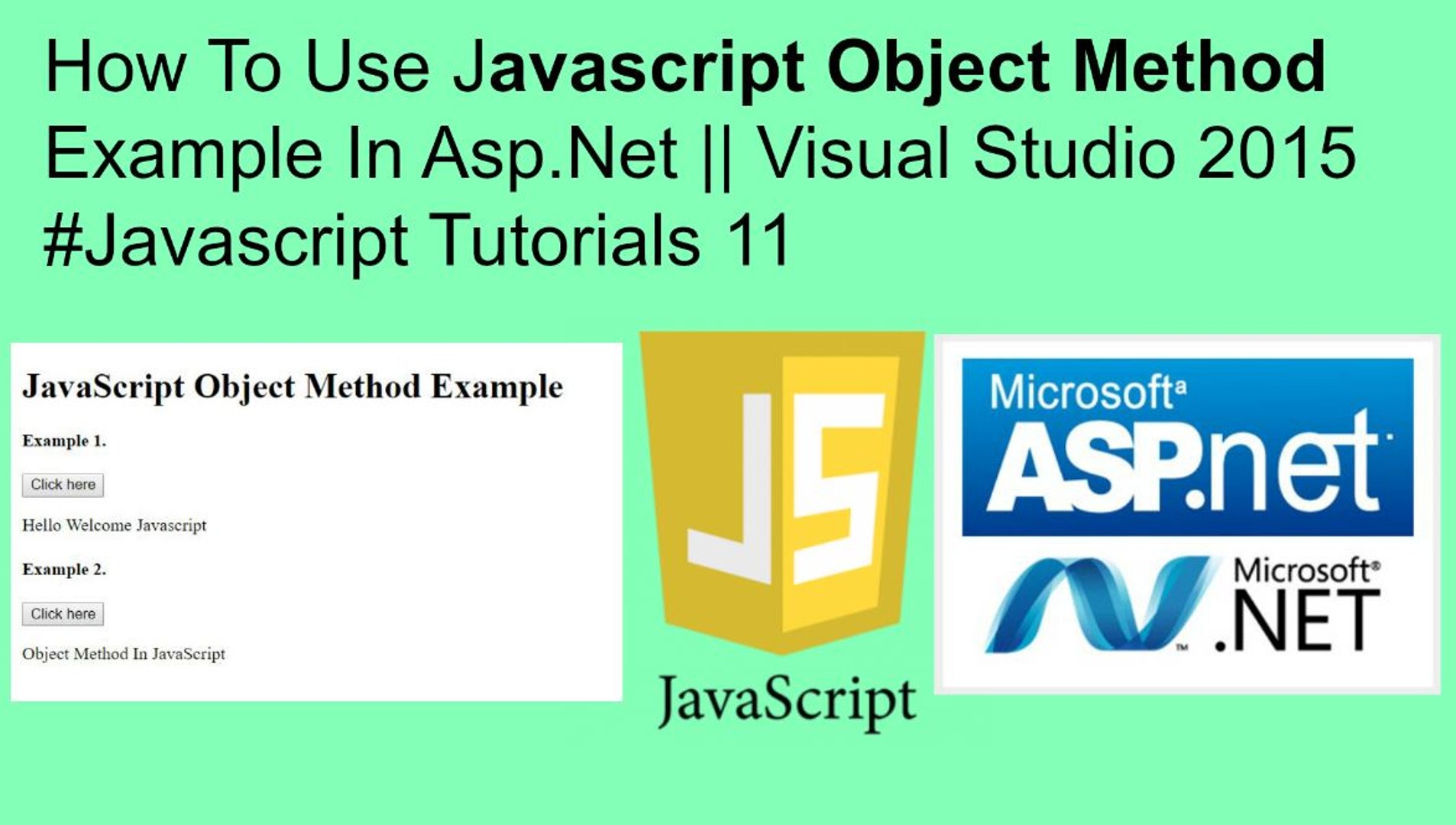 How to use javascript object method example in asp.net || visual studio 2015 # javascript tutorials 