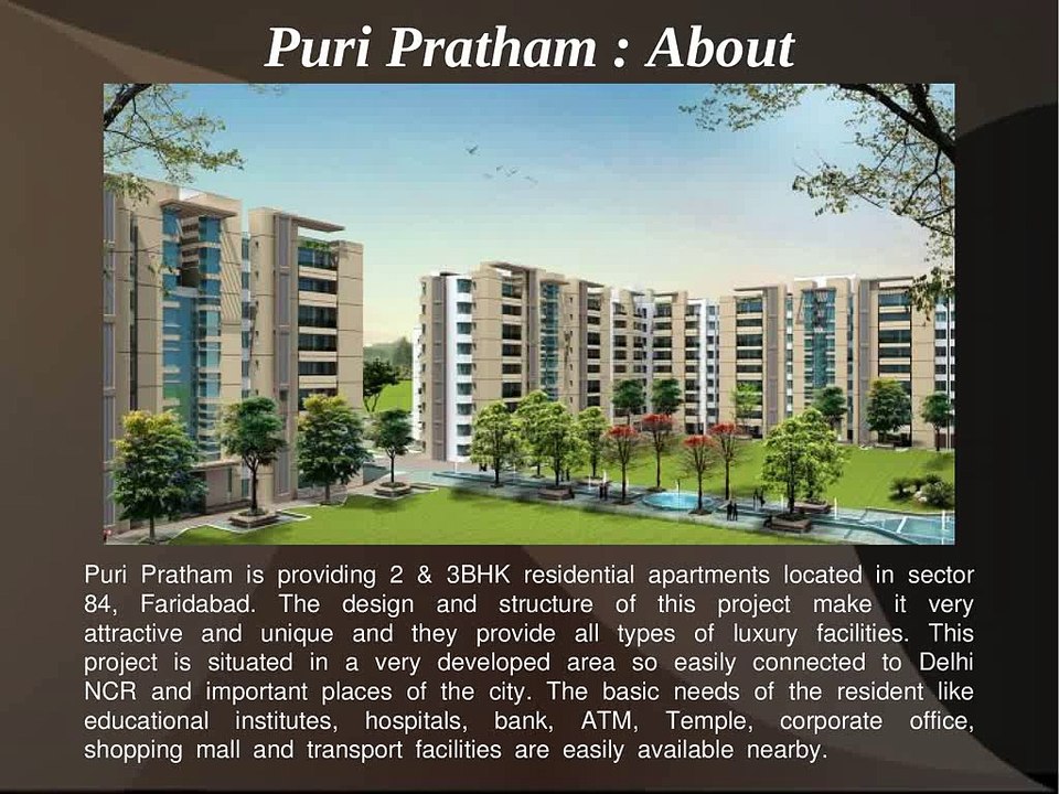 Puri Pratham – 2 & 3 BHK Apartments Sector 84, Faridabad