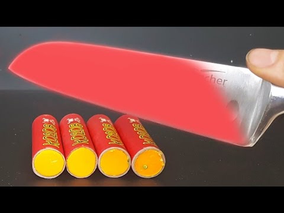 EXPERIMENT Glowing 1000 degree KNIFE VS FIRECRACKERS