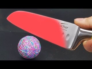EXPERIMENT Glowing 1000 degree KNIFE VS Rubber Band Ball