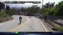 Runner Toms Skujins is knocked out after a fall on the Tour of California