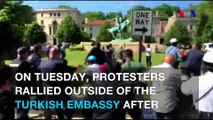 Nine injured after protest erupts outside of Turkish embassy