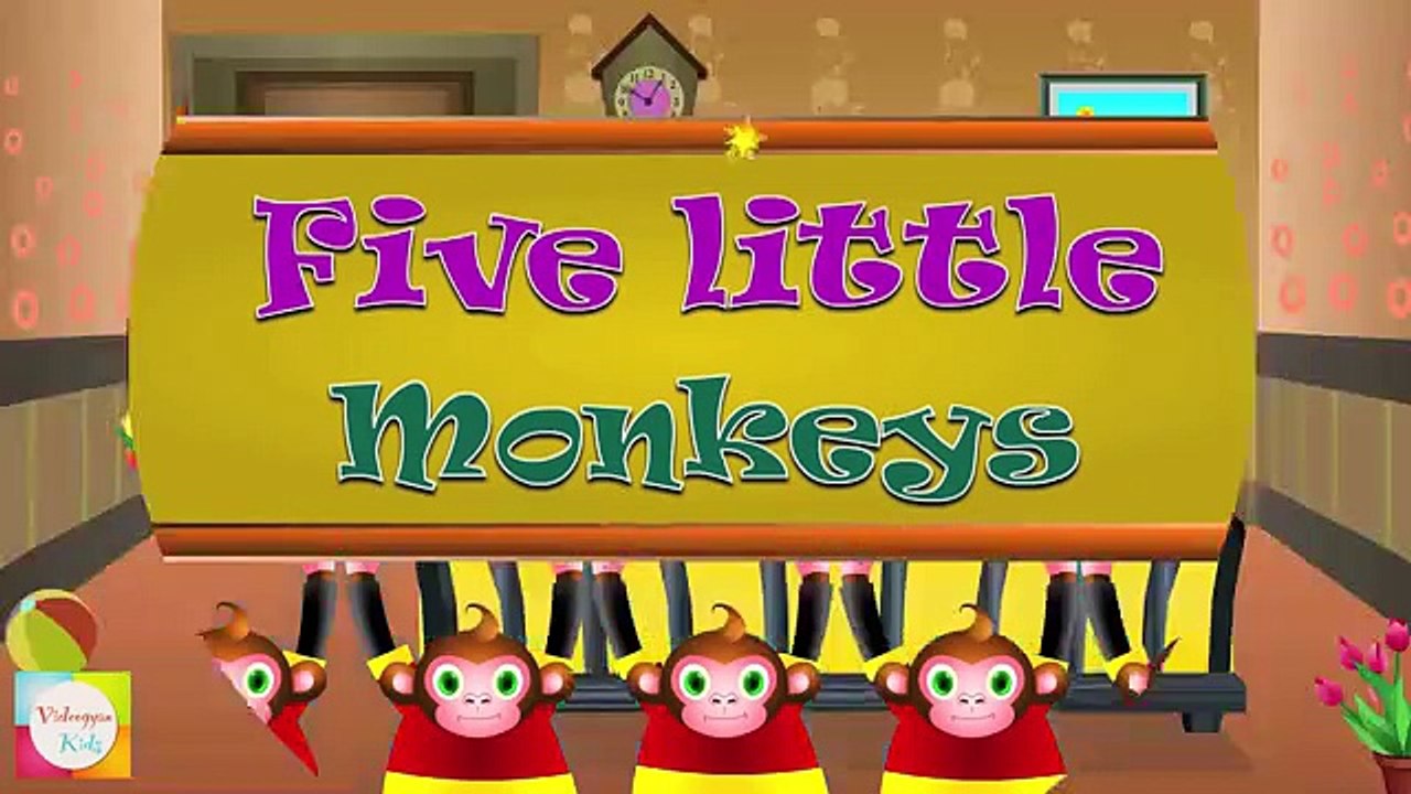 Five Little Monkeys Jumping on the Bed Nursery Rhyme - Cartoon Rhymes For Children