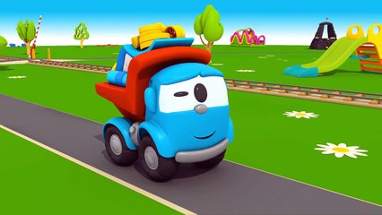Toy Trucks: LEO Juniors LOCOMOTIVE TRAIN Construction Cartoons!