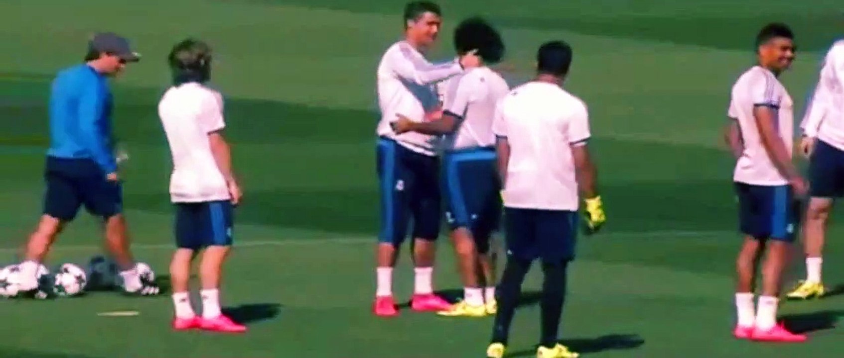 Funny Real Madrid players queue up to hug Cristiano Ronaldo in training