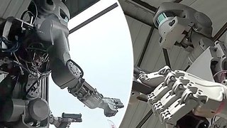 Russia Fedor Autonomous Robot Dual Handgun Live Firing Test