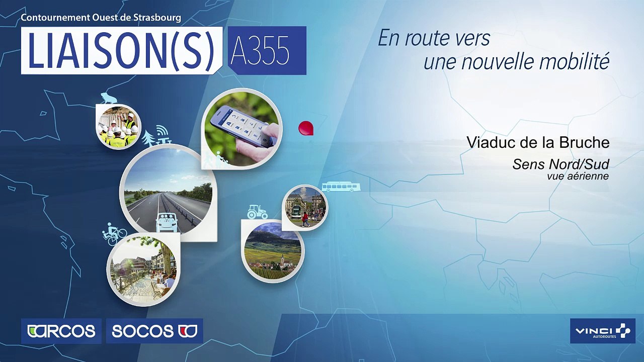 Future autoroute de contournement de Strasbourg. Vue 3D dynamique. Passage du viaduc de la Bruche.