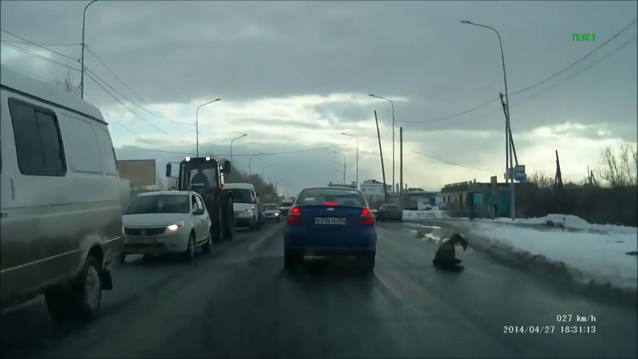 Fallait pas traverser la route en courant... FAIL PIETON !!