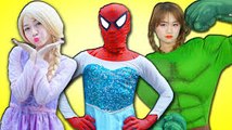 Spiderman Frozen Elsa Fun CLOTHES SWAP CHALLENGE w- Anna Hulk Batman Superman Superhero in real life