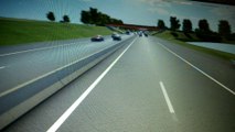 simulation 3D du projet d'autoroute A355. L'arrivée à la barrière de péage