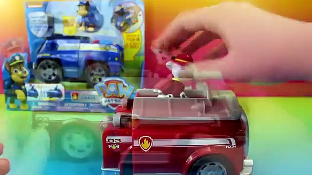 Paw Patrol On-A-Roll Chase Police Car & On-A-Roll Marshall Fire Truck transforms and Rolls