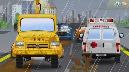 NEW Cars & Trucks Cartoons w The Red Fire Truck and The Police Car | Emergency Cars Kids Cartoon