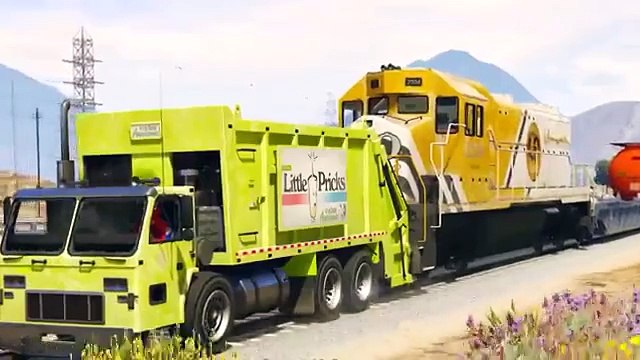 Camión de la basura y la Policía del hombre araña de la historieta w Coches para niños y poemas infa