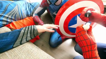 Spiderman Crying Frozen Elsa Crushes McQueen & Mater! w Hulk Superman Power Wheels Funny Movie IRL