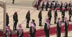 Saudi Royal Guard Awaits Arrival of Air Force One in Riyadh