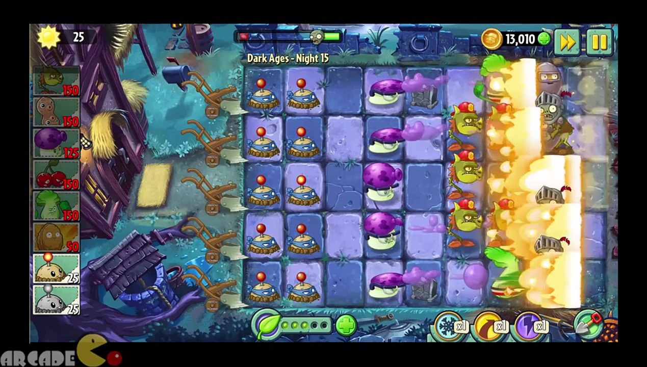 Plants Vs Zombies 2 Dark Ages  Part 2 Night 15 NEW PLANTS Magnet-Shroom Unlocked