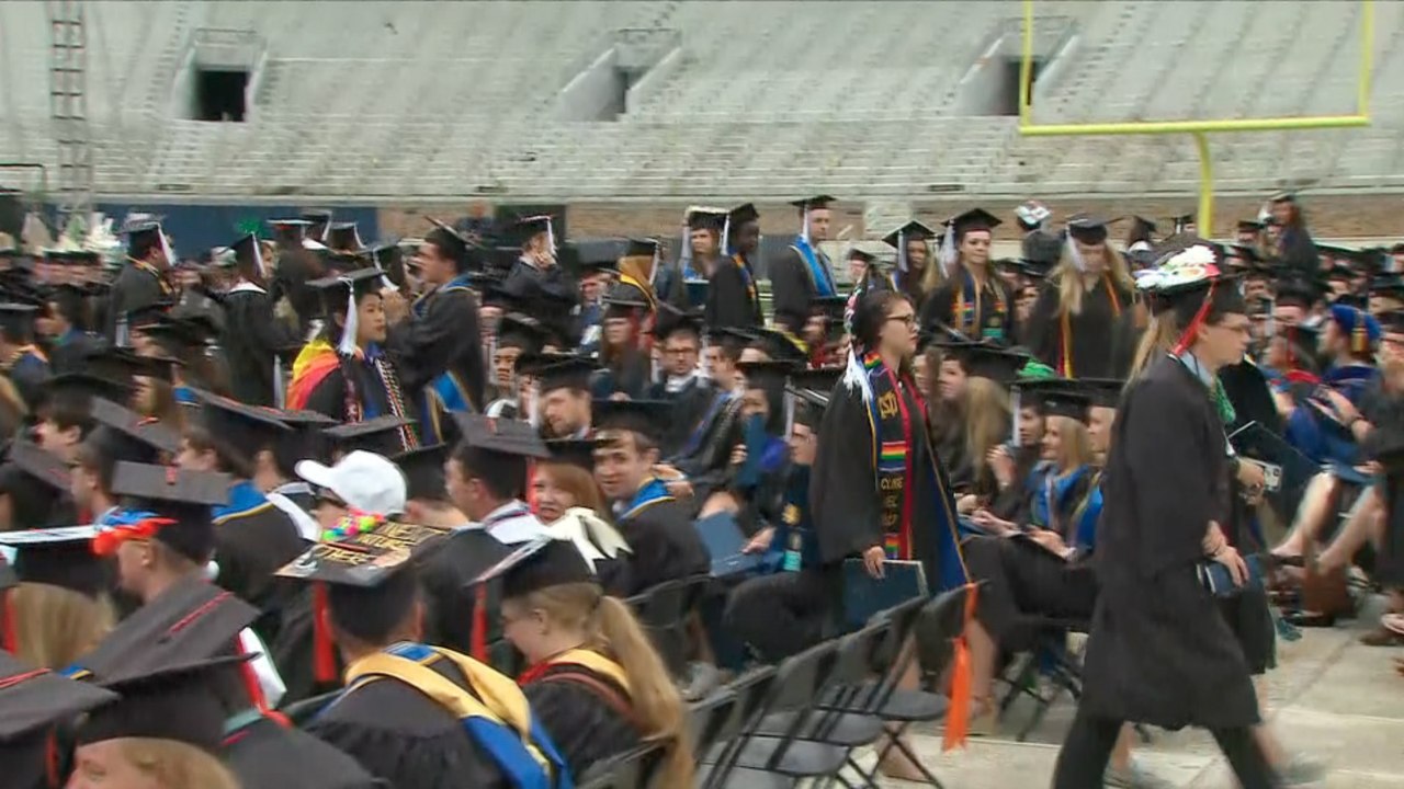 Notre Dame students walk out in protest as Pence gives commencement speech