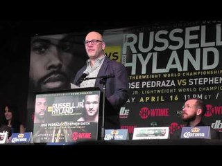GARY RUSSELL VS PATRICK HYLAND FINAL PRESS CONFERENCE; EMOTIONAL LOU DIBELLA SPEECH - EsNews Boxing
