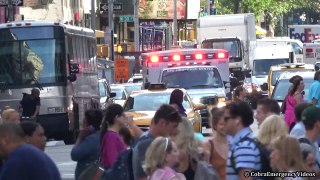 Ambulance responding with air horn, priority siren, peace sign & FDNY EMS assistance