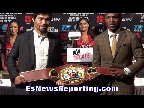 MANNY PACQUIAO & TIMOTHY BRADLEY POSE WITH SPECIAL WBO BELT WORTH 100K GOES TO WINNER - EsNews