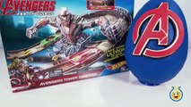 Hotwheels Avengers Tower Takeover Race Track & Play Doh Surprise Egg with Iron Man, Captain America-bkn