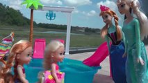 POOL Fun ! Ice Prank - Elsa & Anna toddlers - Barbie's New Car - Swimming - Splash - Water - Slide-n5x