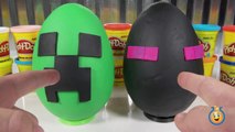 Giant Minecraft Creeper & Enderman Play Doh Surprise Eggs with Minecraft Hangers & Netherrack Toys-LT