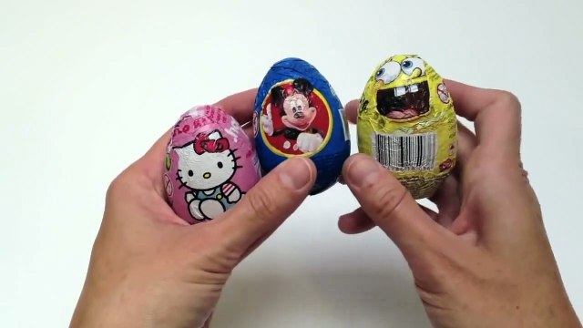 SpongeBob Surprise Egg, Mickey Mouse Surprise Egg and Hello Kitty Surprise Eggs Unboxing-njIwc5At