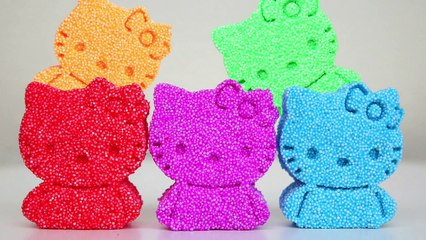 DIY Kinetic Foam Hello Kitty VS Kinetic Sand Hello Kitty VS Play Doh Finger Family Learn Colors-7osO