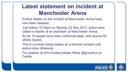 Al menos 19 muertos y 50 heridos en  explosiones del Manchester Arena