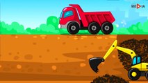 The Red Dump Truck, Crane and Excavator - Diggers and Builder - Vehicle & Car Cartoon