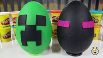 Giant Minecraft Creeper & Enderman Play Doh Surprise Eggs with Minecraft Hangers & Netherrack Toys-LTYakA