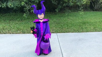 Evil Girl Maleficent, Paw Patrol Marshall & Captain America go Trick or Treating on Halloween-avC