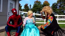 Spiderman EVIL SURPRISE! w_ Frozen Elsa Maleficent Joker Girl Spidergirl Ariel! Superheroes IRL  -)-4