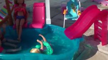 POOL Fun ! Ice Prank - Elsa & Anna toddlers - Barbie's New Car - Swimming - Splash - Water - Slide-n5x0TkU