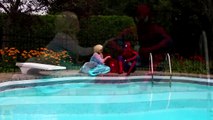 Frozen Elsa’s POOL DATE! w_ Spiderman Pink Spidergirl Joker Anna Batman Superman! Superhero Fun-9JkD