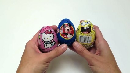 SpongeBob Surprise Egg, Mickey Mouse Surprise Egg and Hello Kitty Surprise Eggs Unboxing-njIwc
