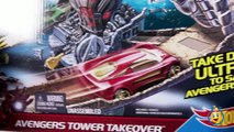 Hotwheels Avengers Tower Takeover Race Track & Play Doh Surprise Egg with Iron Man, Captain America-bknH