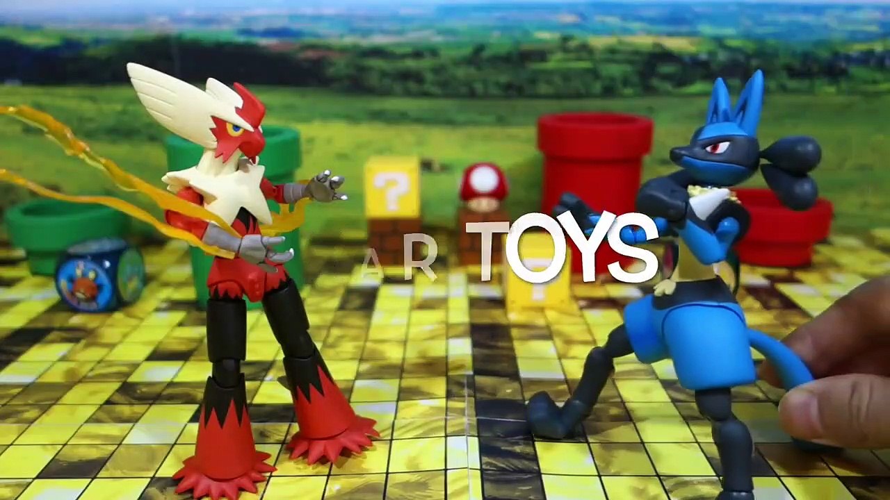 Pokemon Toy Lucario by SH Figuarts With Mega Blaziken, Ash and Serena-c_