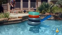 GIANT Inflatable Shark, Water Balloons Fight & Pool Tricks w_ Water Toys Family Fun Video for Kids-Ic_