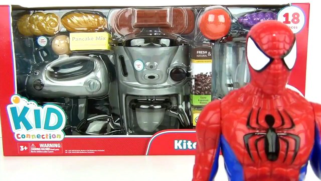 KITCHEN Playset, Making Breakfast ELSA SPIDERMAN In Real Life IRL, Blender, Mixer, Coffee Maker TUYC-Q0