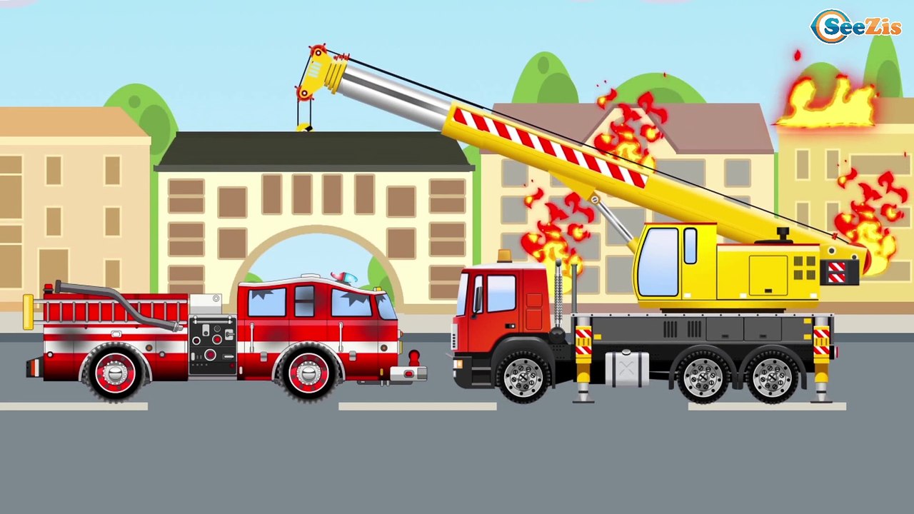 New Cars & Trucks Cartoon w The Red Fire Truck and The Police Car - Emergency Cars Kids Cartoons